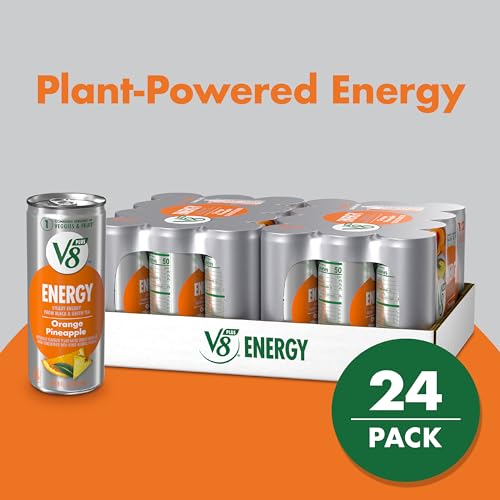 Image of V8 +ENERGY Orange Pineapple Energy Drink, Made with Real Vegetable and Fruit Juices, 8 FL OZ Can (2 Packs of 12 Cans)