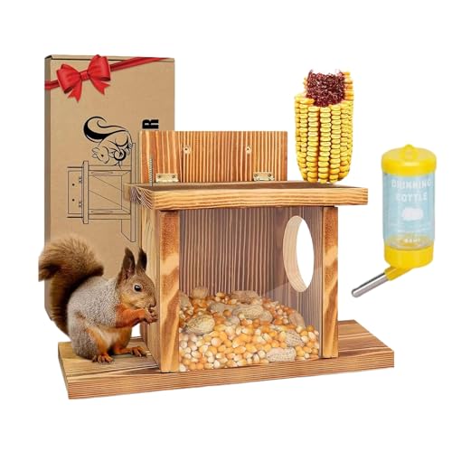 Squirrel Feeders for Outside,Wooden Weatherproof Heavy Duty | Outdoor Corn Feeder Squirrel House | for Nuts Chipmunk Garden Yard Balcony Tree Picnic Feeding Nesting