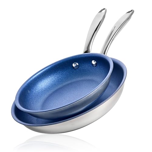 Granitestone 2 Pc Ceramic Non Stick Frying Pans Nonstick Skillet Set, 10 and 11.5 Inch Stainless Steel Pans for Cooking, Ceramic Nonstick Non Toxic PFOA PFOS Free, Induction, Oven & Dishwasher Safe