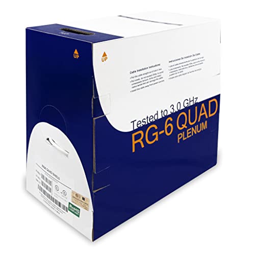 Cable Central LLC 1000Ft RG6 CCS CMP (Plenum) Quad Shield Coax Cable White - 1000 Feet