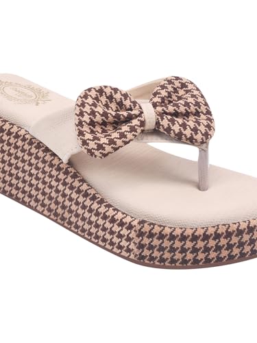 Image of Shoetopia Women's Wedge Flip Flops with Bow - Stylish Platform Sandals, Comfortable Casual Slip-On Slippers for Summer Beach & Daily Footwear