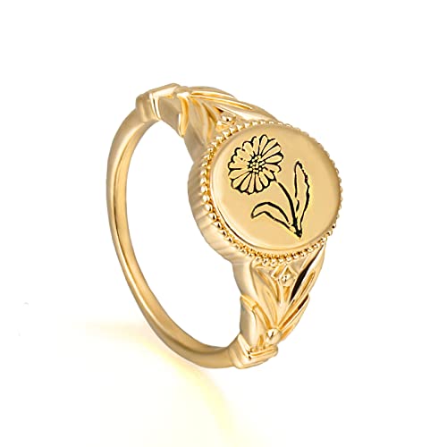 Drawelry Personalized Custom Vintage Birth Flower Ring: Sterling Silver Engraved Month Flower Floral Wildflowers Daisy Finger Wedding Promise Ring Bands Jewelry Gifts For Her Women Men Girl #TOP1