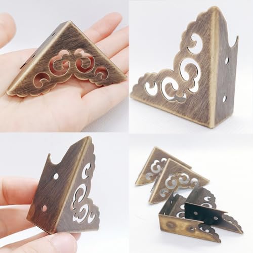 Image of Corner Protector Edge haowei 4-Pcs Retro Bronze Metal Decorative Box Safety Bumpers for Cabinet Chest Desks Jewelry Box Drawer Tables Furniture