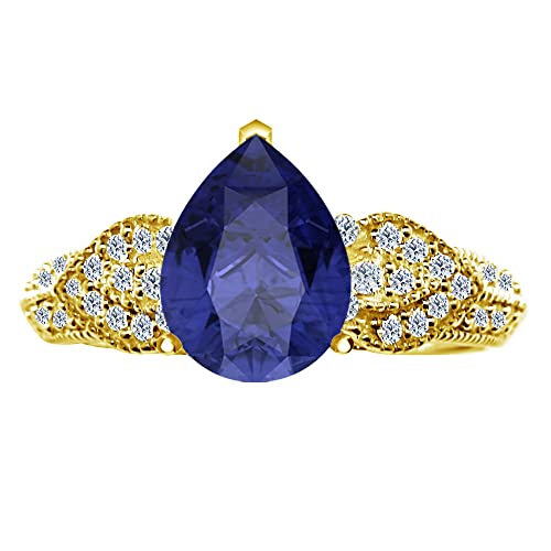 2.25 Carat Vintage Leaf Pear Cut Tanzanite 14K Yellow Gold