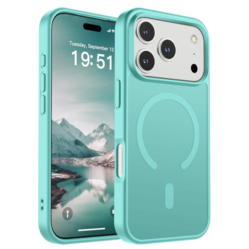 Image of SUPFINE Magnetic for iPhone 17 Pro Case (Compatible with MagSafe)(Military Grade Drop Protection) Translucent Matte Shockproof with Anti-Fingerprint Phone Cover,Blue Green
