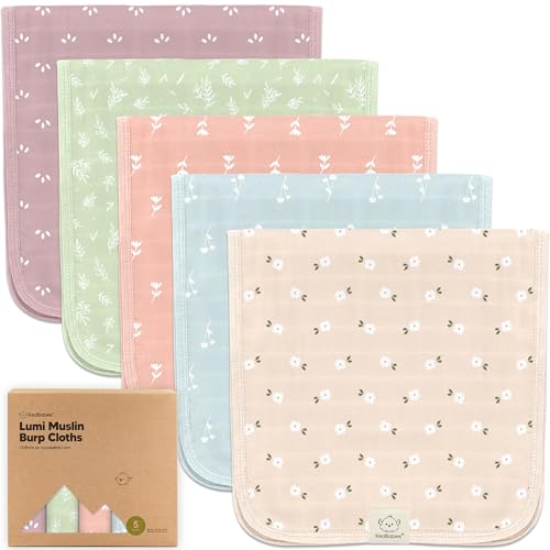 KeaBabies Cotton Muslin Burp Cloths Baby Boy, Girl - 5-Pack Soft & Absorbent Burping Cloth for Babies, Large Baby Towels & Washcloths for Newborn, Spit Up Rags, No Shrink, 20x10 (Bloom)