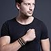 STWTR Men's leather wide waistband Wrist Cuff Bracelet Fashion Bracelet simple coffee adjustable