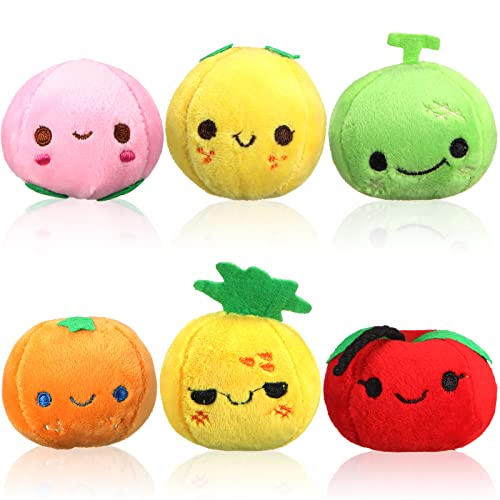 Chalyna 6 Pcs Mini Plush Fruits Stuffed Animals Small Fruits Toys Soft Colorful Lovely Peach Orange Pineapple Cantaloupe for Toddlers Backpack Keychain Easter Eggs Fillers Gifts Birthday Party Favors