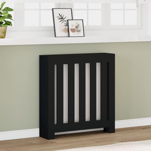 Sufrk Cubierta para radiador negra, 78 x 20 x 82 cm, de madera multicapa - Cubre radiador de láminas moderno y elegante para la casa, de MDF y acero