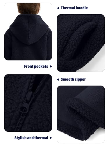 Boys and Toddlers' Polar Fleece Full-Zip Hooded Jacket with Pockets Warm Winter Fall Fleece Lined Outerwear for Kids3