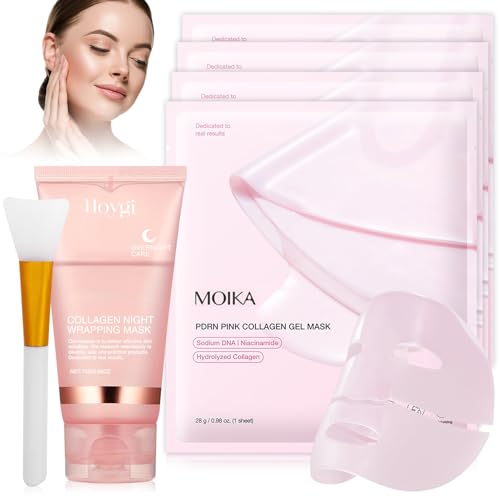 Collagen Night Wrapping Mask, con 4 unidades Bio Collagen Real Deep Mask, Colágeno Peel Off Mask, Colágeno Mask Overnight, para hidratación, efecto antiarrugas, antiedad y blanqueamiento