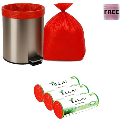 Image of ELLA Red Garbage Bags 30 x 37 Inches 3 Rolls 30 Bags Extra Large Tear Resistant Bags for Household Waste Disposal in Kitchen Bathroom Office and Outdoors With Check Duster Cloth Free