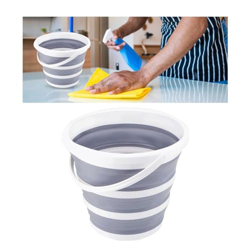 GLSOWEE Car Collapsible Bucket, 10L 2.6 Gallon Folding Bucket Auto Cleaning Plastic Water Bucket, Foldable Portable Bucket Space Saving for Indoor Outdoor Car Wash Garden Camping (Gray)
