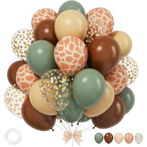 Koboko 30 Stück Luftballon Girlande Dschungel Geburtstag Luftballons Grün Braun Beige Safari Deko Ballon Tiere Dschungel Deko Geburtstag Gold Konfetti Ballons für Babyparty Taufe Jubiläum Deko