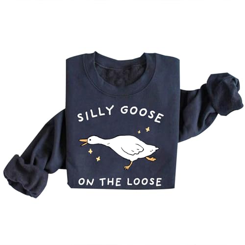 Image of Silly Goose on the Loose Sweatshirt for Women Teen Girls Duck Graphic Crewneck Long Sleeve Shirt Hoodie Pullover Tops (US, Alpha, X-Large, Regular, Regular, Haze Blue)