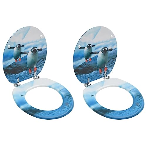 Abattants WC MDF pingouin : lot de 2 abattants de toilette avec couvercle robuste