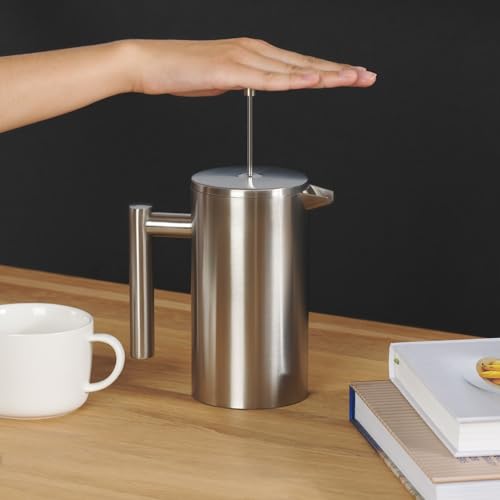 Foto von Blumtal French Press aus Edelstahl 600 ml (3 Tassen) - Thermo Kaffeebereiter doppelwandig isoliert mit Messskala inkl. Ersatzfilter & Anleitung, Spülmaschinengeeignet, Erhältlich in 3 Größen