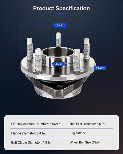 Image of ECCPP 2-Piece 513215 Wheel Hub Bearing for Pontiac G6 2005-2007 | for Chevrolet for Malibu 2004-2007 5 lugs Pre-Greased Sealed