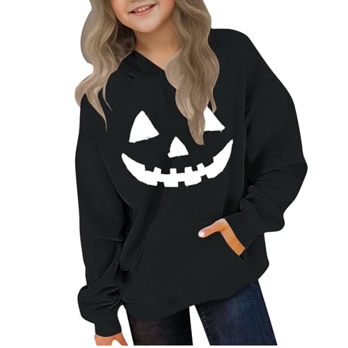 Halloween Hoodies for Boys Girls Smiling Pumpkin Printed Hooded Sweatshirts Long Sleeve Pullover Tops with Pocket