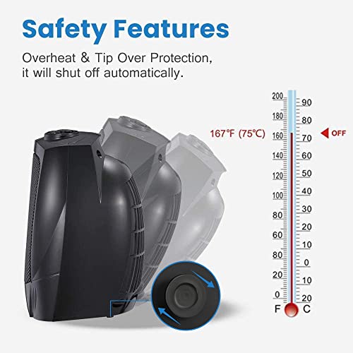 Kismile Small Space Heater Electric Portable Heater Fan For Home And Office Ceramic Fan Heaters With Adjustable Thermostat, 750W/1500W (8.1 Inch, Black) #TOP3