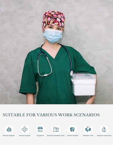 Image of Scrub Caps for Women with Buttons, Classic Surgical Caps | Double-Sided Printed, Adjustable,Long Hours, Sweatbands, Fabric Help Reduce Static Buildup