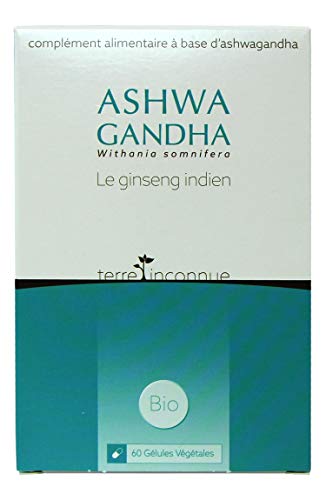 Ashwagandha bio - Terre Inconnue® - 60 gélules végétales de 330mg - pure poudre de Withania somnifera d'Inde Cover