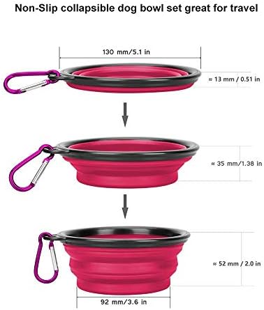 Onarway Collapsible Dog Bowls 2-Pack Portable Small Travel Dog Food Water Bowl Expandable for Puppy Cat Small & Medium Pet, 5.1x2.1 inch(13 x 5.3 cm), Black - Red