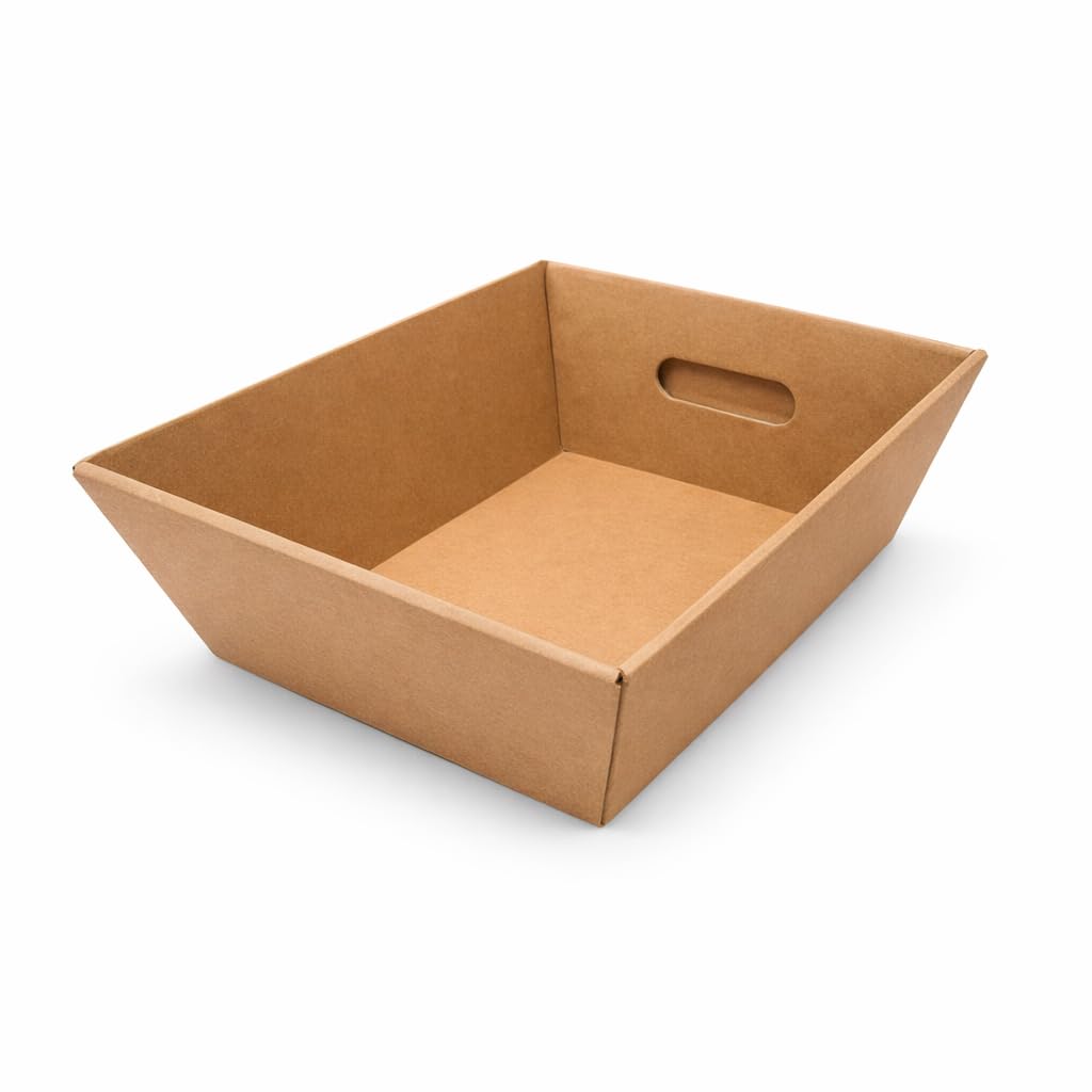 Cesta de cartón para regalo 45,5×32,8×13,2 cm – Cartón kraft reciclable – Ideal cestas gourmet grandes – Pack 15 unidades