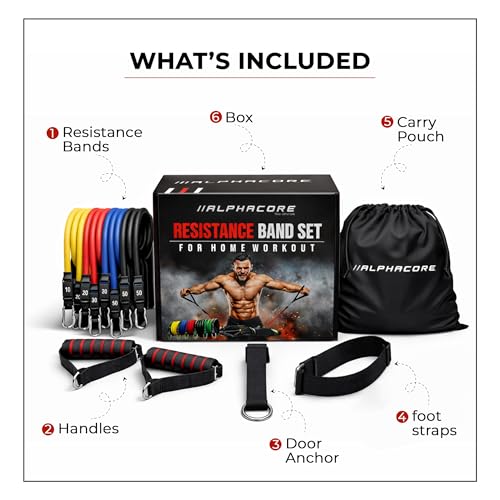 Image of Resistance Band Set with Handles for Home Workout | Natural Latex Exercise Bands for Strength Training, Yoga, Gym | Full Body Fitness Bands for Men & Women