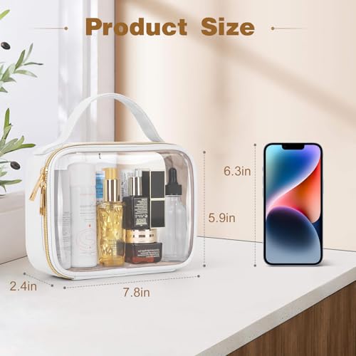 Image of Wedama TSA Approved Toiletry Bag, 3 Pack Clear Makeup Bags with Handles, Quart Size PVC Clear Cosmetic Bags for Women and Men, Carry on Airport Airline Compliant Bag, White