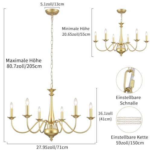 Lustre doré en métal de qualité supérieure style rétro chic à 6 douilles E14 - 6