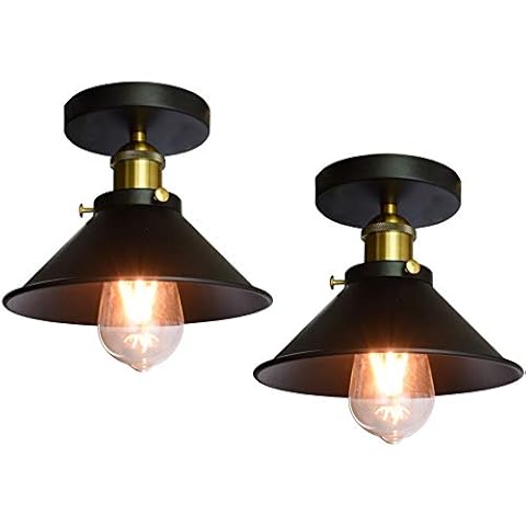 iDEGU Set of 2 Industrial Ceiling Lights Metal Edison Design Light Fixture Vintage Hanging Lamp Ceiling Lamp E27 Decoration Lighting, 22CM, Black Cover