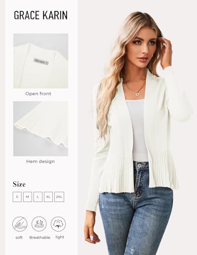 Image of GRACE KARIN Women's Lightweight Peplum Cardigan Sweaters Open Front Cropped Cardigan Long Sleeve Trendy Summer Knit Tops