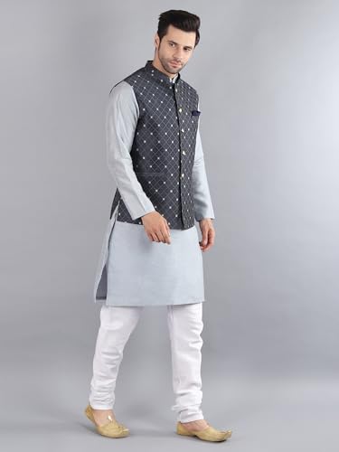 Image of Uri and MacKenzie Men's Silk Blend Kurta Pajama with Designer Ethnic Nehru Jacket /Modi Jacket