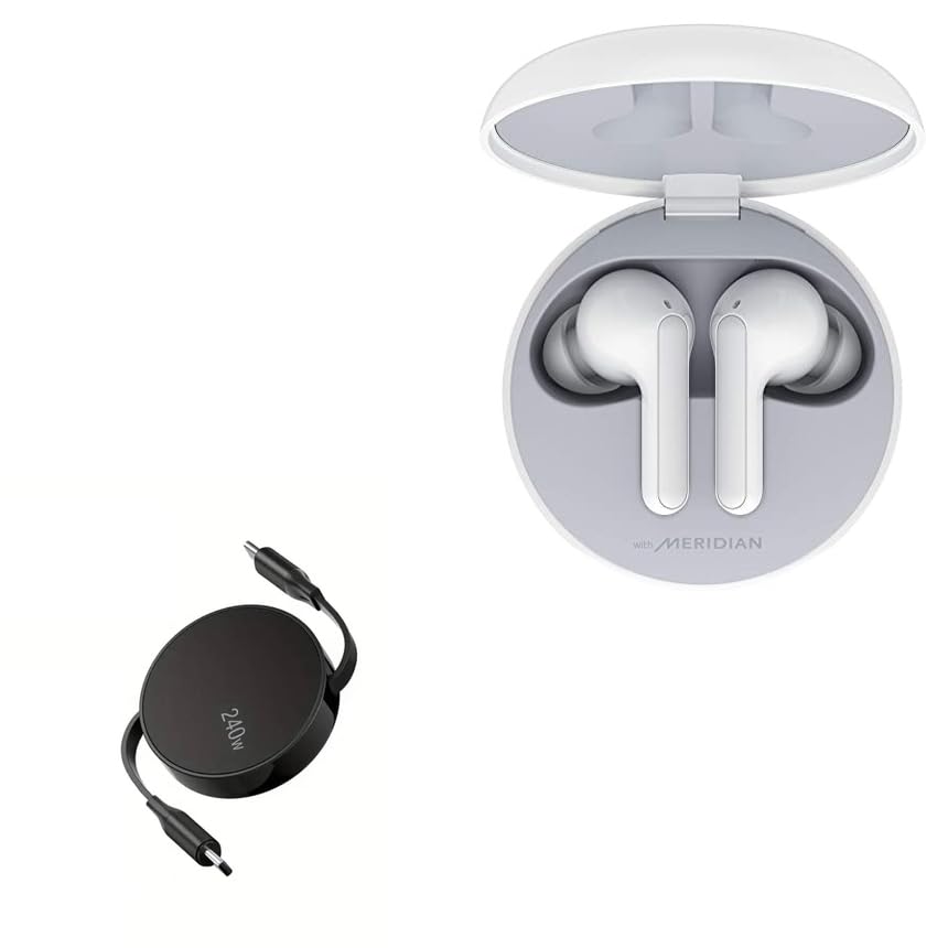 BoxWave Cable Compatible with LG Tone Free FN5W (HBS-FN5W) - PD miniSync (240W), Retractable PD 240W Portable USB Type-C Cable - Jet Black