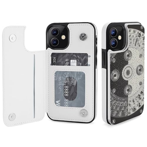 HKMNLEW Ying Yang Diagram Print Flip Phone Wallet Case iPhone 12�p�APU���U�[���C�ϏՌ��g�ѓd�b�P�[�X�J�o�[ �J�[�h�z���_�[�t��