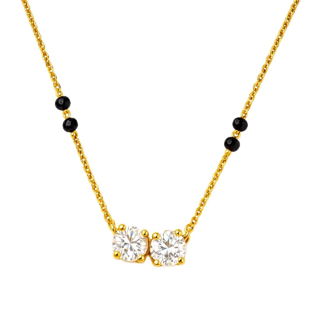 Ti Amo Mangalsutra Necklace for Women – 925 Sterling Silver, 18K Gold Vermeil, Simulated Diamond CZ Pendant with Black Beads, Minimal Indian Bridal Jewelry-image-10