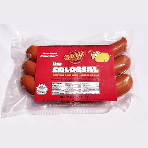 The Savage Wiener Jumbo Beef Hot Dogs, 12 Half-Pound, 8-Inch