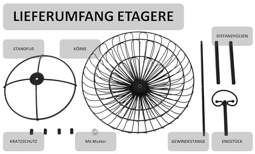 Foto von Auroni filigrane Obst Etagere 3 stöckig rund D = 30 cm 47 cm hoch Obstkorb Obstschale Metall - schwarz-matt - dekorativ für mehr Platz auf der Arbeitsplatte Küche - viel Platz-