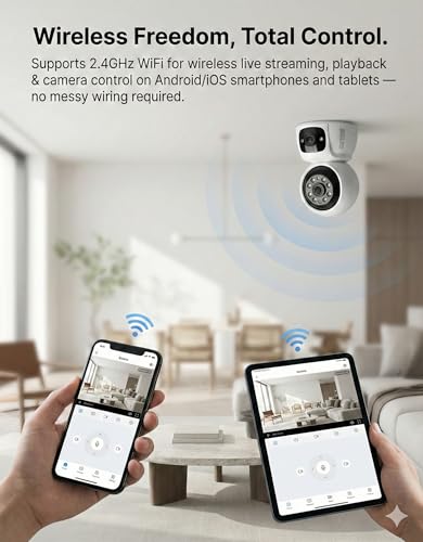 Image of Golens WC07K-Eco 2K Dual Lens WiFi CCTV Camera for Home Indoor /Outdoor, 3MP+3MP Wireless Security Camera, 360 Pan-Tilt, Motion Tracking, Full Color Night Vision, 2-Way Audio, Waterproof, App Support