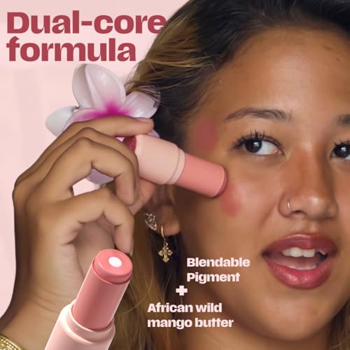 Image of Sammmm FIRST CRUSH Dual Core Blush Stick Jammy (Dark Pink,7.5g) | Cute Creamy Blusher for Cheeks, Eyes, Lips for Dewy Finish | Blendable & Lightweight Stick Blush For Face Makeup | For Young Skin