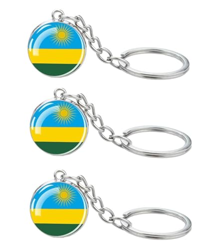 LLBFHH Lot de 3 porte-clés avec drapeau du Rwanda, porte-clés cool pour clés de voiture, porte-clés et porte-clés en acier inoxydable, utilisés pour la décoration de la maison, les décorations à