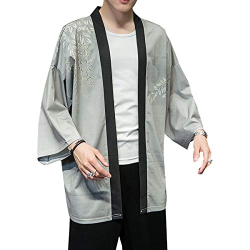 Image of PRIJOUHE Men's Japanese Kimono Cardigan Jackets Casual Long Sleeve Open Front Coat Lightweight Yukata Outwear