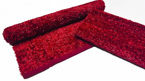 Image of House2Home Feather Cotton Blend Door Mat | 2Pc. Combo | 50x80cm | Side Binding - Available in 8 Colors (Cherry)