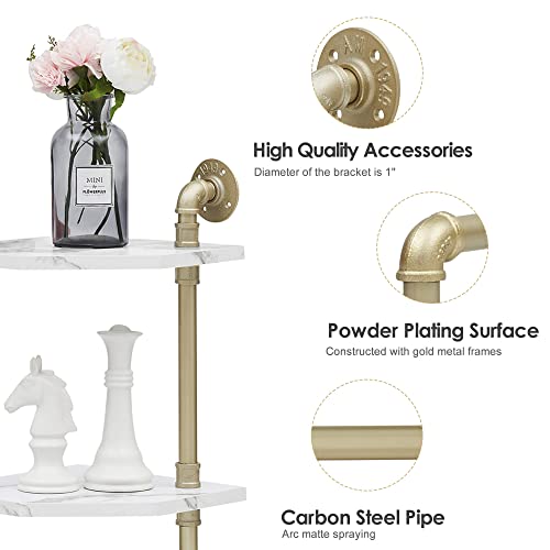 Ivinta Corner Bookshelf With Storage, Wall Mount Pipe Shelves, White Corner Shelf Stand, Gold Metal Décor Bookcase, Modern Shelf Organizer Display Stand Rack For Bedroom, Bathroom, Living Room #TOP4