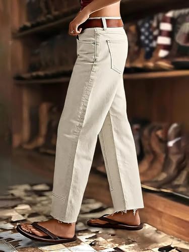 Flamingals Straight Leg Mid Waist Stitch Detail Raw Hem Crop Pants Without Belt2