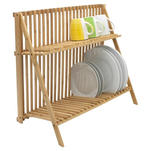 Spetebo Escurreplatos de Madera de Bambú para Vajilla - 60 x 29 cm - Plegable - Escurridor de Platos - Estante para Platos