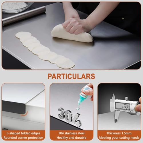 Image of Mevin 304 Food Grade Stainless Steel Chopping Board for Kitchen, Double Sided Anti-Bacterial Metal Vegetable Cutting Board, Heavy Duty, Rustproof, Eco-Friendly, BPA-Free, Large Size for Kneading Dough