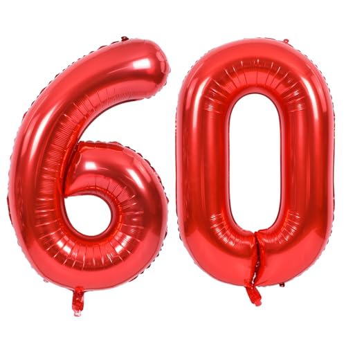 Image of TONIFUL 40 Inch Red Number 60 Balloons Large Foil 60th Birthday Decorations