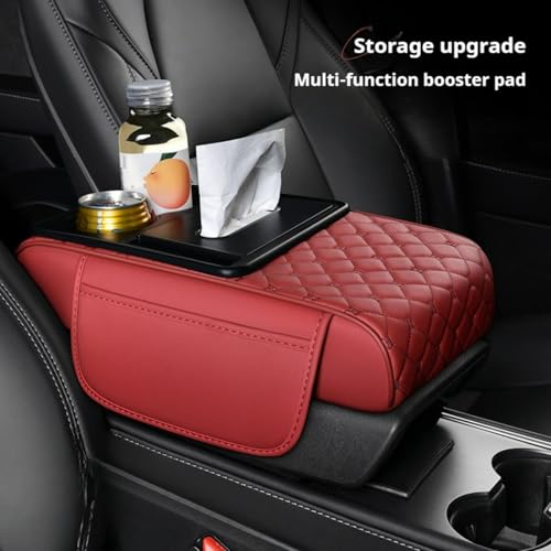 ST SoleMe.Tc 5-in-1 Center Console Cover Organizer, Arm Rest Cover for Car with Cup Holder & Storage Pocket & Tissue Box, Armrest Cover Cushion Pad, Grid, Black - Red by ST SoleMe.Tc - Used condition - Image 2
